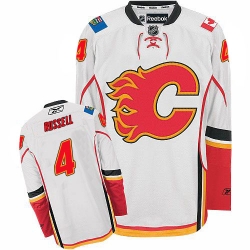 Kris Russell Reebok Calgary Flames Premier White Away NHL Jersey