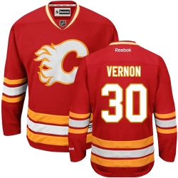 Mike Vernon Reebok Calgary Flames Authentic Red Third NHL Jersey