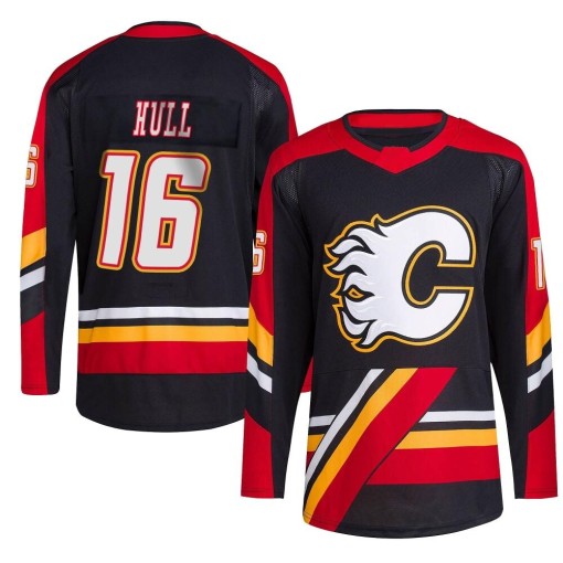 Brett Hull Men's Adidas Calgary Flames Authentic Black Reverse Retro 2.0 Jersey