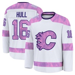 Brett Hull Men's Fanatics Calgary Flames Premium White 2024 Hockey Fights Cancer Practice Jersey