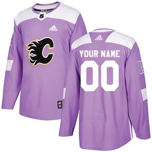 Custom Men's Adidas Calgary Flames Authentic Purple Custom Fights Cancer Practice Jersey
