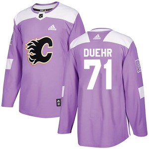 Walker Duehr Men's Adidas Calgary Flames Authentic Purple Fights Cancer Practice Jersey