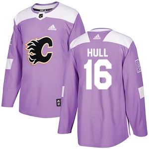 Brett Hull Men's Adidas Calgary Flames Authentic Purple Fights Cancer Practice Jersey