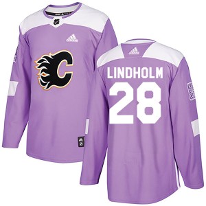 Elias Lindholm Men's Adidas Calgary Flames Authentic Purple Fights Cancer Practice Jersey