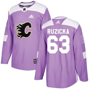 Adam Ruzicka Men's Adidas Calgary Flames Authentic Purple Fights Cancer Practice Jersey