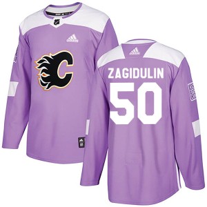 Artyom Zagidulin Men's Adidas Calgary Flames Authentic Purple ized Fights Cancer Practice Jersey