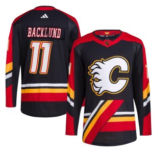 Mikael Backlund Men's Adidas Calgary Flames Authentic Black Reverse Retro 2.0 Jersey