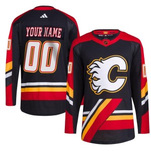 Custom Men's Adidas Calgary Flames Authentic Black Custom Reverse Retro 2.0 Jersey