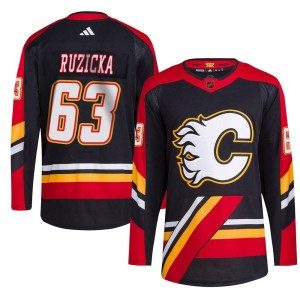 Adam Ruzicka Men's Adidas Calgary Flames Authentic Black Reverse Retro 2.0 Jersey