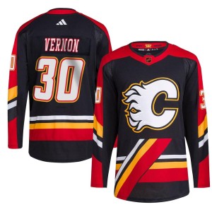 Mike Vernon Men's Adidas Calgary Flames Authentic Black Reverse Retro 2.0 Jersey
