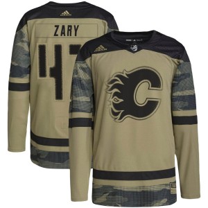 Connor Zary Youth Adidas Calgary Flames Authentic Camo Military Appreciation Practice Jersey