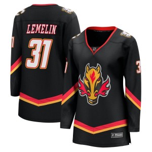 Rejean Lemelin Women's Fanatics Branded Calgary Flames Premier Black Breakaway 2022/23 Alternate Jersey