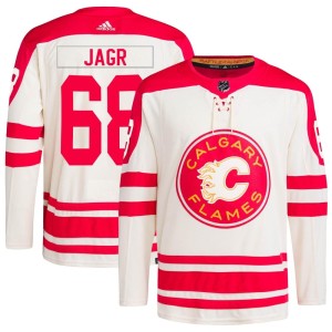 Jaromir Jagr Men's Adidas Calgary Flames Authentic Cream 2023 Heritage Classic Primegreen Jersey