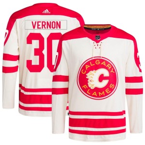 Mike Vernon Men's Adidas Calgary Flames Authentic Cream 2023 Heritage Classic Primegreen Jersey