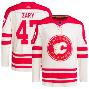 Connor Zary Men's Adidas Calgary Flames Authentic Cream 2023 Heritage Classic Primegreen Jersey