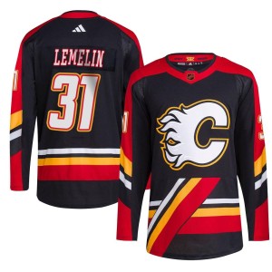 Rejean Lemelin Youth Adidas Calgary Flames Authentic Black Reverse Retro 2.0 Jersey