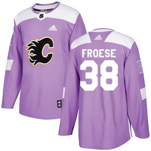 Byron Froese Youth Adidas Calgary Flames Authentic Purple ized Fights Cancer Practice Jersey