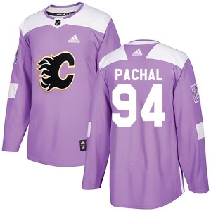 Brayden Pachal Youth Adidas Calgary Flames Authentic Purple Fights Cancer Practice Jersey