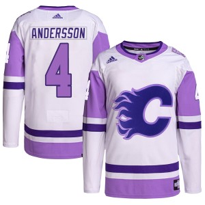 Rasmus Andersson Youth Adidas Calgary Flames Authentic White/Purple Hockey Fights Cancer Primegreen Jersey