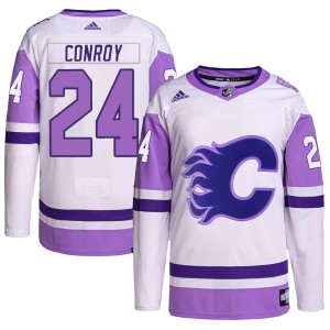 Craig Conroy Youth Adidas Calgary Flames Authentic White/Purple Hockey Fights Cancer Primegreen Jersey