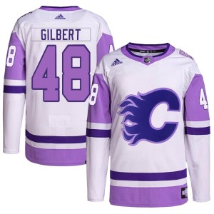 Dennis Gilbert Youth Adidas Calgary Flames Authentic White/Purple Hockey Fights Cancer Primegreen Jersey