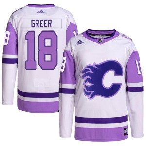 A.J. Greer Youth Adidas Calgary Flames Authentic White/Purple Hockey Fights Cancer Primegreen Jersey
