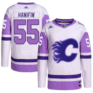 Noah Hanifin Youth Adidas Calgary Flames Authentic White/Purple Hockey Fights Cancer Primegreen Jersey