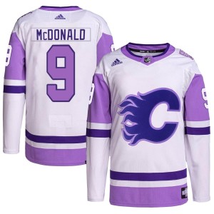 Lanny McDonald Youth Adidas Calgary Flames Authentic White/Purple Hockey Fights Cancer Primegreen Jersey