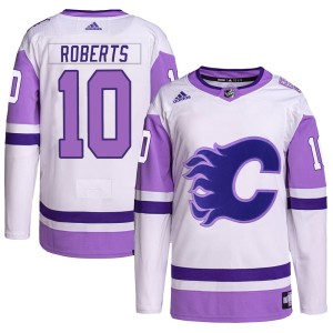 Gary Roberts Youth Adidas Calgary Flames Authentic White/Purple Hockey Fights Cancer Primegreen Jersey
