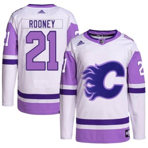 Kevin Rooney Youth Adidas Calgary Flames Authentic White/Purple Hockey Fights Cancer Primegreen Jersey