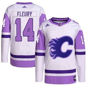 Theoren Fleury Men's Adidas Calgary Flames Authentic White/Purple Hockey Fights Cancer Primegreen Jersey