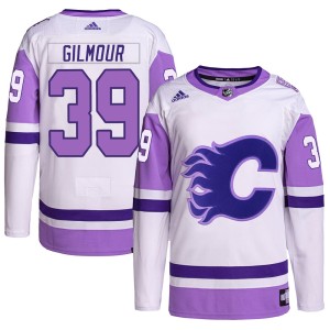 Doug Gilmour Men's Adidas Calgary Flames Authentic White/Purple Hockey Fights Cancer Primegreen Jersey