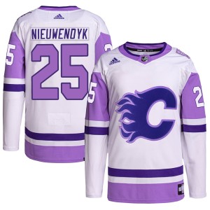 Joe Nieuwendyk Men's Adidas Calgary Flames Authentic White/Purple Hockey Fights Cancer Primegreen Jersey