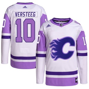 Kris Versteeg Men's Adidas Calgary Flames Authentic White/Purple Hockey Fights Cancer Primegreen Jersey