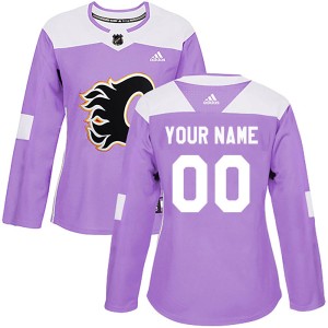 Custom Women's Adidas Calgary Flames Authentic Purple Custom Fights Cancer Practice Jersey
