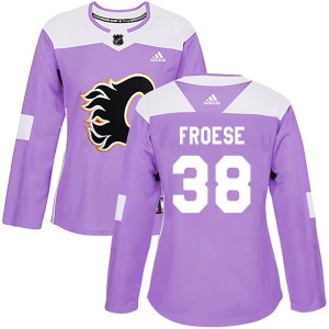 Byron Froese Women's Adidas Calgary Flames Authentic Purple ized Fights Cancer Practice Jersey