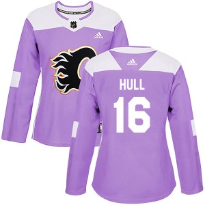 Brett Hull Women's Adidas Calgary Flames Authentic Purple Fights Cancer Practice Jersey