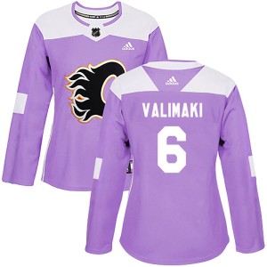 Juuso Valimaki Women's Adidas Calgary Flames Authentic Purple Fights Cancer Practice Jersey