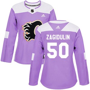 Artyom Zagidulin Women's Adidas Calgary Flames Authentic Purple ized Fights Cancer Practice Jersey
