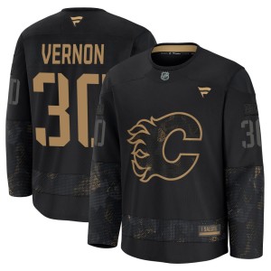 Mike Vernon Youth Fanatics Calgary Flames Premium Black 2024 Military Appreciation Practice Jersey