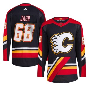 Jaromir Jagr Men's Adidas Calgary Flames Authentic Black Reverse Retro 2.0 Jersey