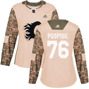 Martin Pospisil Women's Adidas Calgary Flames Authentic Camo Veterans Day Practice Jersey