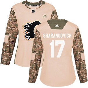 Yegor Sharangovich Women's Adidas Calgary Flames Authentic Camo Veterans Day Practice Jersey