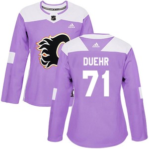 Walker Duehr Women's Adidas Calgary Flames Authentic Purple Fights Cancer Practice Jersey
